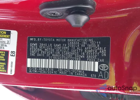 2011 Toyota Corolla Le z USA, uszkodzony, nr VIN 2T1BU4EE5BC727989